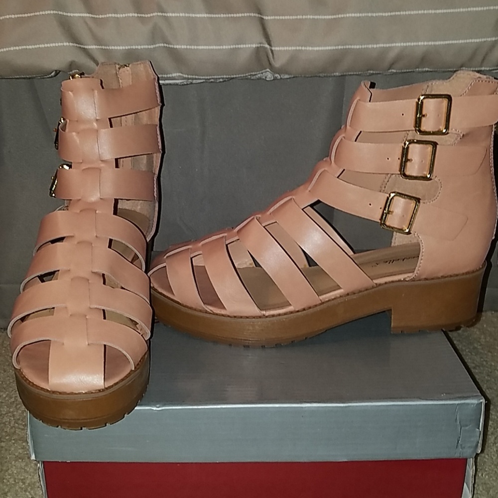 Blush Pink Platform Gladiatorsw/Gold Zip Closure